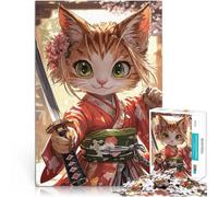 Rompecabezas de 1000 Piezas para Adolescentes Gato samurái en Kimono Corte de precisión Cada Pieza es única: un desafiante y Divertido Juego Familiar 52x38cm
