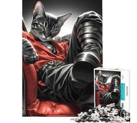 Rompecabezas de 1000 Piezas para Adolescentes Gato Samurai Katana Juguetes Educativos Juego de Acertijos para Toda la Familia Regalo de Cumpleaños (Tamaño 38x52cm)
