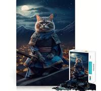Rompecabezas de 1000 Piezas para Adolescentes Gato Samurai Luna,Articulaciones Finas,Divertido,Juego de ingenio,Juego Acogedor,Regalo de cumpleaños (38x52cm)