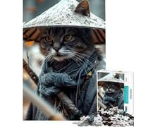 Rompecabezas de 1000 Piezas para Adolescentes Gato Samurai Un Reto para completar Juegos educativos y relajantes para niños de 14 años en adelante (38x26cm)