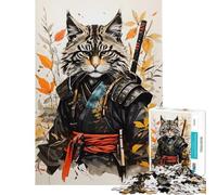 Rompecabezas de 1000 Piezas para Adolescentes Gato Samurai Vintage Ayuda a ejercitar el Cerebro Diversión Familiar Juegos educativos para Mayores de 14 años Juego de Rompecabezas Incluido (50x75cm)
