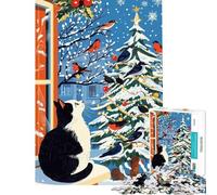 Rompecabezas de 1000 Piezas para Adolescentes Gato Sentado en el alféizar nevado Rompecabezas para Adultos Juego Familiar decoración del hogar Regalo de cumpleaños (tamaño 50x75cm)