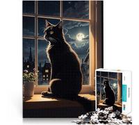 Rompecabezas de 1000 Piezas para Adolescentes Gato Sentado en la Ventana Juegos Juguetes Regalo Juguetes de decoración del hogar 52x38cm