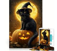 Rompecabezas de 1000 Piezas para Adolescentes Gato sobre Calabaza a la luz de la Luna Arte de Bordes precisos Actividad para desarrollar la Mente Juego Relajante Regalo de cumpleaños (50x75cm)
