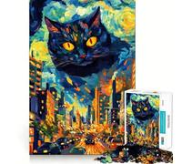 Rompecabezas de 1000 Piezas para Adolescentes Gato sobre la Ciudad,Arte de Bordes precisos,Actividad para desarrollar la Mente,Juego Relajante,Regalo de cumpleaños (38x26cm)