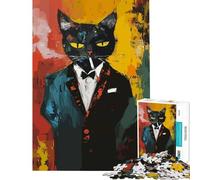 Rompecabezas de 1000 Piezas para Adolescentes Gato Sofisticado fumando un Cigarrillo Juguetes adictivos para Cultivar la Paciencia Juego de ingenio Decoración Gran Regalo (Tamaño 75x50cm)