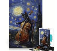 Rompecabezas de 1000 Piezas para Adolescentes Gato Tocando el Violonchelo bajo una Noche Estrellada Diseño de Arte lógico y de Corte Fino Juguete para un Momento Acogedor Decoración para la Pared