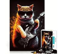 Rompecabezas de 1000 Piezas para Adolescentes Gato Tocando la Guitarra,Bordes limpios,Juego de concentración,Regalo,Juego de Ocio,Arte de Pared navideño (50x75cm)