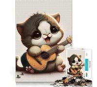 Rompecabezas de 1000 Piezas para Adolescentes Gato Tocando la Guitarra,diseño de Corte Fino,Juego Mental,Regalo,diversión para Pasar el rato,diversión de cumpleaños (38x52cm)