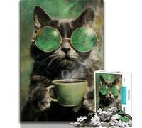 Rompecabezas de 1000 Piezas para Adolescentes: Gato Tomando café Un Juego desafiante, Toda la Familia (tamaño 38x26cm)