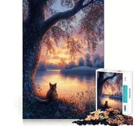 Rompecabezas de 1000 Piezas para Adolescentes Gato Viendo la Puesta de Sol,Corte preciso,Manualidades,Ejercicio Mental,diversión,Tiempo de Relax,Juego,Actividad de cumpleaños (38x52cm)