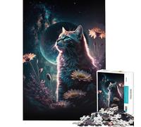 Rompecabezas de 1000 Piezas para Adolescentes Gato y Flor neón Un Reto difícil de completar Juguetes de Bricolaje para Mayores de 14 años 38x52cm