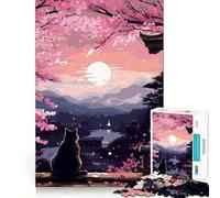 Rompecabezas de 1000 Piezas para Adolescentes Gato Zen Arte pixelado Ukiyoe Arte de Corte Fino Entrenamiento de concentración Juego Divertido para Momentos de Tranquilidad (50x75cm)
