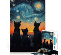 Rompecabezas de 1000 Piezas para Adolescentes Gatos bajo una Noche Estrellada Diseño de Corte Fino Juego de concentración Regalo Ideal para Momentos de Paz y diversión en Navidad Regalo de Ocio