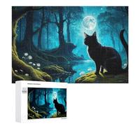 Rompecabezas de 1000 piezas para adolescentes, gatos del bosque iluminado por la luna, para adultos, juegos familiares, carreras de velocidad de mano para cumpleaños, Navidad, 1000 unidades