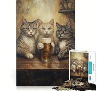 Rompecabezas de 1000 Piezas para Adolescentes Gatos en el Bar Arte de Corte Limpio Rompecabezas de lógica Juego de Ocio Regalo de cumpleaños (38x52cm)