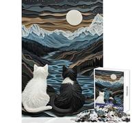 Rompecabezas de 1000 Piezas para Adolescentes Gatos Junto al Lago Rompecabezas de 1000 Piezas para Relajarse Un Gran Regalo para los Amantes de los Juegos desafiantes (38x26cm)