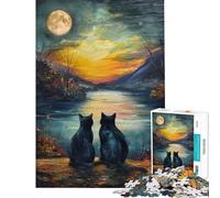 Rompecabezas de 1000 Piezas para Adolescentes Gatos Negros Luna de Van Gogh Rompecabezas para Adultos Juego práctico decoración del hogar interacción Entre Padres e Hijos (Tamaño 50x75cm)