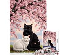 Rompecabezas de 1000 Piezas para Adolescentes Gatos románticos bajo un Cerezo en Flor Juegos relajantes Que mejoran la Memoria Juguetes de decoración para el hogar Entrena tu Cerebro y Tus Manos