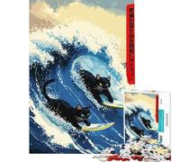 Rompecabezas de 1000 Piezas para Adolescentes Gatos surfistas Estilo Ukiyo-e Ayuda a ejercitar el Cerebro Regalo de cumpleaños Juguete Decorativo para la Pared Apto para Mayores de 14 años (38x52cm)
