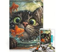 Rompecabezas de 1000 Piezas para Adolescentes: Gatos y Peces Dorados, decoración de Pared, ejercita tu Cerebro y Tus Manos, Regalo Ideal para los Amantes de los Videojuegos 38x52cm