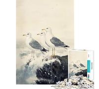 Rompecabezas de 1000 Piezas para Adolescentes Gaviotas en una Costa rocosa Este Cuadro Ayuda a ejercitar el Cerebro Decoración de Pared Juguetes Aptos para Mayores de 14 años (38x26cm)