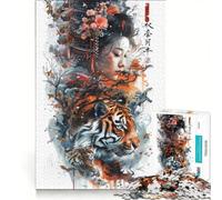 Rompecabezas de 1000 Piezas para Adolescentes Geisha con un Tigre, Juego Educativo, Interesante para Reducir el estrés, colección de Artistas, Bellas Artes 50x75cm