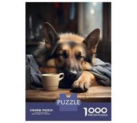 Rompecabezas De 1000 Piezas para Adolescentes German Shepherd Coffee Dog Rompecabezas para Adolescentes Juegos Relajantes para La Diversión Familiar Juego Desafiante Regalos 38x26cm/1000pcs
