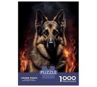 Rompecabezas De 1000 Piezas para Adolescentes German Shepherd Dog Fire Rompecabezas para Adultos Juegos Divertidos Decoración Ayuda A Ejercitar El Cerebro 52x38cm/1000pcs