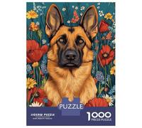 Rompecabezas De 1000 Piezas para Adolescentes German Shepherd in Flowers German Shepherd with Bold Blooms Dog Wall Art Print Rompecabezas para Adolescentes Juguetes Antiestrés Difícil Gran Regalo Pa