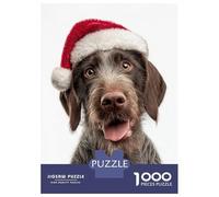 Rompecabezas De 1000 Piezas para Adolescentes German Wirehaired Pointer Dog with Santa Hat Portrait Rompecabezas para Adolescentes Juguetes Antiestrés Difícil Gran Regalo para Jugar 52x38cm/1000pcs