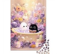 Rompecabezas De 1000 Piezas para Adolescentes Ghost Cat Bath Time Rompecabezas para Adultos Juego Práctico Montaje De Patrones Diversión En Casa Actividades, 38x26cm/1000pcs