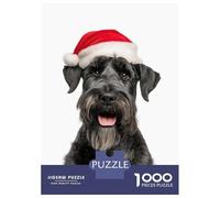 Rompecabezas De 1000 Piezas para Adolescentes Giant Schnauzer Dog with Santa Hat Rompecabezas Juegos Relajantes Decoración De Pared Regalos para Amigos Y Familiares 70x50cm/1000pcs