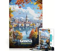 Rompecabezas de 1000 Piezas para Adolescentes Ginebra,Suiza Vista otoñal Arte de Corte Fino Lógica Juguete Divertido Tiempo Acogedor Juego Decoración navideña para Pared (38x26cm)