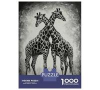 Rompecabezas De 1000 Piezas para Adolescentes Giraffe Pair in Black and White Rompecabezas para Adultos Juegos Divertidos para Aliviar El Estrés En Cumpleaños Y Navidad 52x38cm/1000pcs