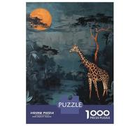 Rompecabezas De 1000 Piezas para Adolescentes Giraffe Under A Full Moon Rompecabezas para Adultos Juegos Familiares Regalos para Mujeres Cumpleaños 52x38cm/1000pcs