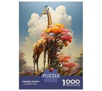 Rompecabezas De 1000 Piezas para Adolescentes Giraffe with Colorful Flowers Rompecabezas para Adultos Juegos De Relajación Análisis Y Lógica Cumpleaños 38x26cm/1000pcs