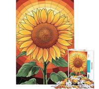 Rompecabezas de 1000 Piezas para Adolescentes Girasol al Atardecer ︰ Rompecabezas de vidrieras para Adultos Juego práctico para aliviar el estrés cumpleaños (Tamaño 38x52cm)