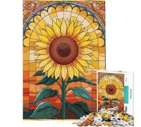 Rompecabezas de 1000 Piezas para Adolescentes Girasol Vibrante en vidriera Rompecabezas para Adultos Juego Interactivo decoración de Pared cumpleaños y Navidad (tamaño 50x75cm)