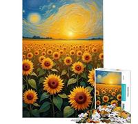 Rompecabezas de 1000 Piezas para Adolescentes Girasoles bajo un Cielo arremolinado Rompecabezas de ingenio Un desafío difícil de completar (tamaño 50x75cm)