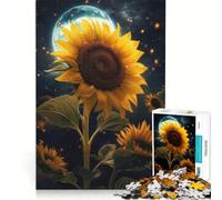 Rompecabezas de 1000 Piezas para Adolescentes Girasoles Luna y Estrellas Decoración de Pared Regalo de cumpleaños para Fortalecer el Amor Entre Parejas 50x75cm