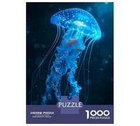 Rompecabezas De 1000 Piezas Para Adolescentes Glowing Blue Jellyfish in Dark Water Rompecabezas Para Adolescentes Juguetes Antiestrés Regalos Para Mujeres Regalos Para Reducir El Estrés 52x38cm/1000pc