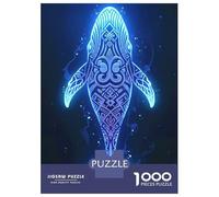 Rompecabezas De 1000 Piezas para Adolescentes Glowing Blue Whale with Tribal Patterns Rompecabezas para Adultos Juegos Familiares Regalos para Mujeres Cumpleaños 38x26cm/1000pcs
