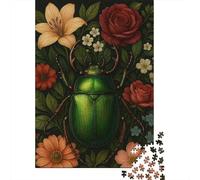 Rompecabezas De 1000 Piezas para Adolescentes Glowing Green Beetle with Flowers Rompecabezas para Adultos Juego Familiar Análisis Y Lógica Actividades Divertidas En Casa 52x38cm/1000pcs