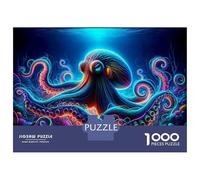 Rompecabezas De 1000 Piezas para Adolescentes Glowing Octopus Art Print Rompecabezas para Adultos Juegos Relajantes Mejora La Memoria Ayuda A Ejercitar El Cerebro 52x38cm/1000pcs