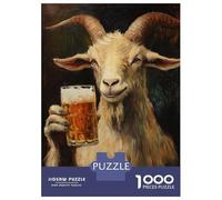 Rompecabezas De 1000 Piezas para Adolescentes Goat with Beer Artwork-1 Rompecabezas para Adultos Juegos Relajantes Decoración De Pared para Cumpleaños, Navidad 38x26cm/1000pcs