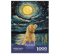 Rompecabezas De 1000 Piezas para Adolescentes Golden Dog Under Moonlight Rompecabezas para Adultos Juegos Divertidos Decoración Cumpleaños, Navidad 38x26cm/1000pcs