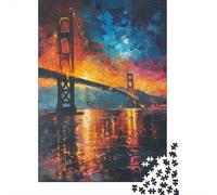 Rompecabezas De 1000 Piezas para Adolescentes Golden Gate Bridge Painting-3 Rompecabezas para Adultos Juguetes De Bricolaje Difícil Difícil Diversión En El Hogar Actividades, 52x38cm/1000pcs