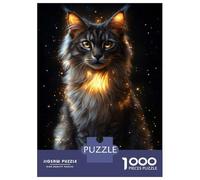 Rompecabezas De 1000 Piezas Para Adolescentes Golden Glow Maine Coon - Mystical Cat Art - Enchanted Feline Portrait Rompecabezas Para Adultos Juegos Relajantes Ensamblaje De Patrones Regalos De Cumple