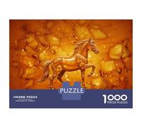 Rompecabezas De 1000 Piezas para Adolescentes Golden Horse on Amber Background Rompecabezas para Adultos Juegos Familiares Corte De Precisión Regalos Y Cumpleaños Únicos 52x38cm/1000pcs